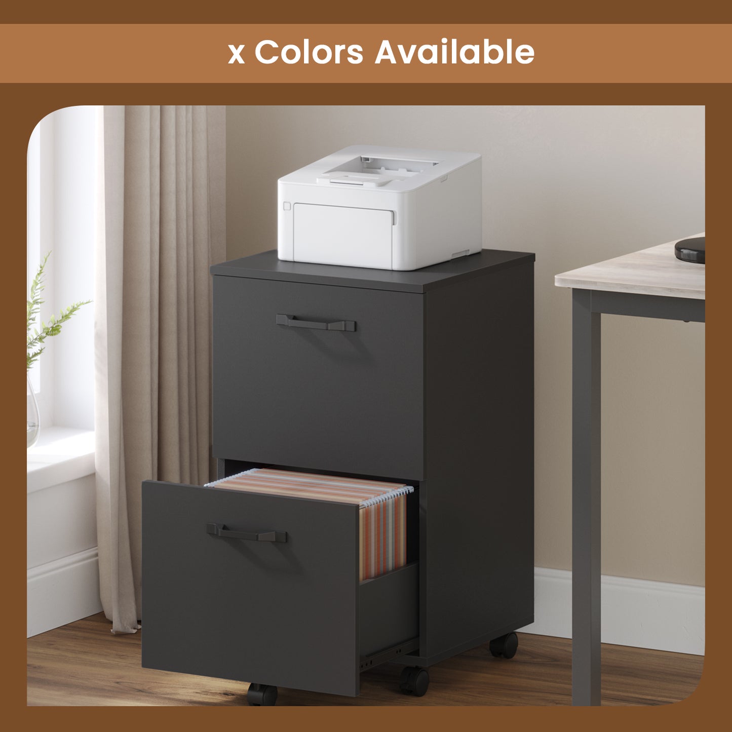 2-Drawer Mobile File Cabinet, Compact Rolling Storage Organizer for Office, Home, A4 Letter Size Compatible, Lockable Casters, Matte Black