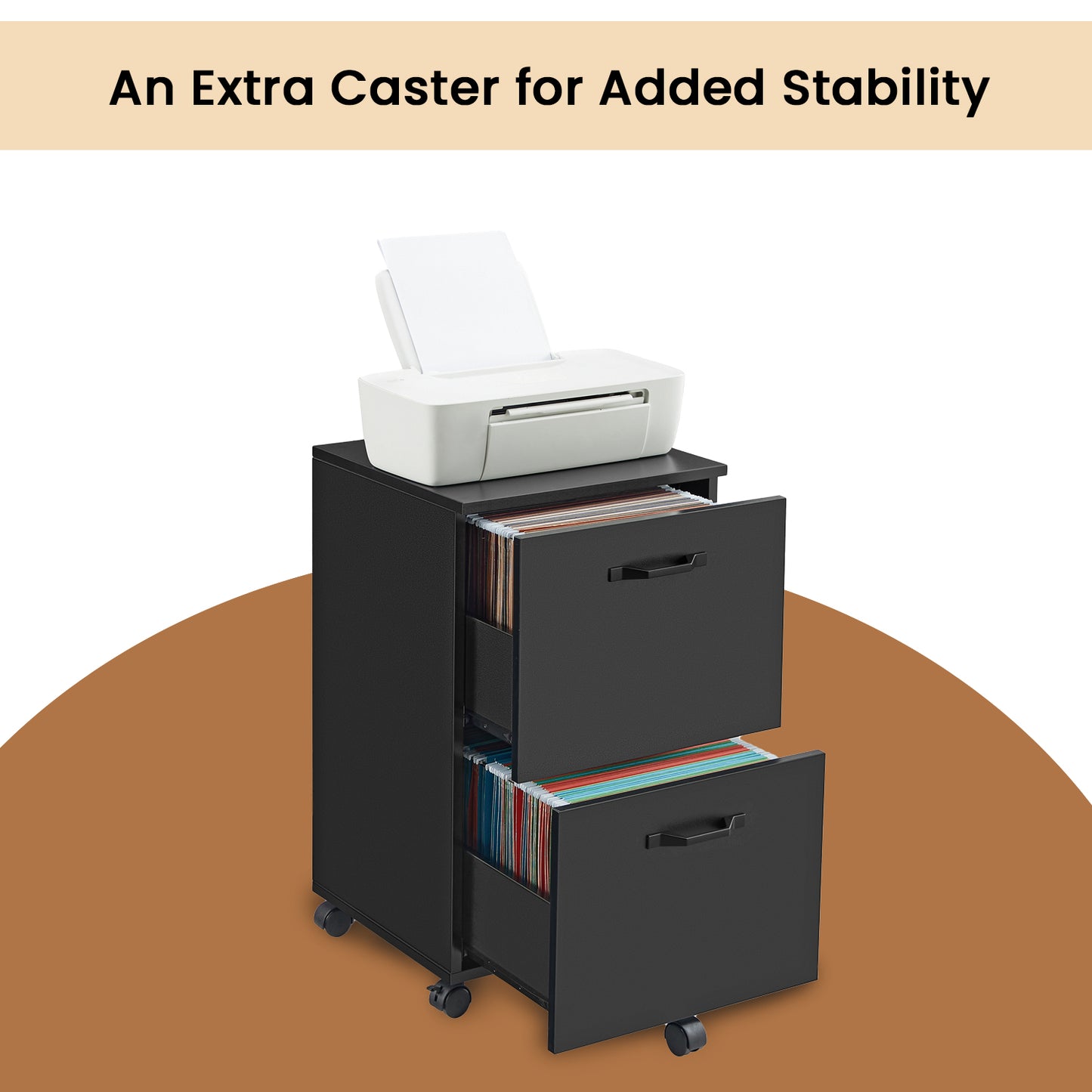 2-Drawer Mobile File Cabinet, Compact Rolling Storage Organizer for Office, Home, A4 Letter Size Compatible, Lockable Casters, Matte Black