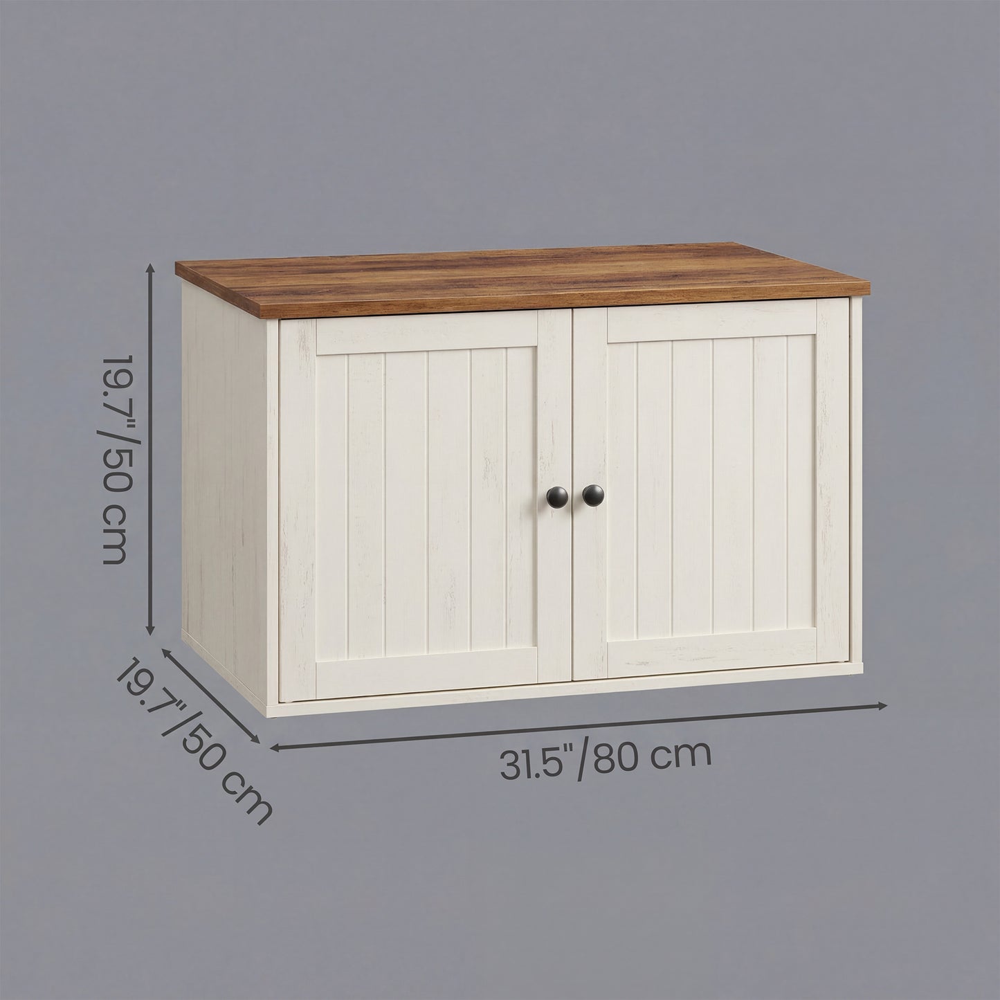 Litter Box Enclosure with Toolless Assembly, Cat Washroom Furniture, Push-to-Open Doors, Indoor Cat House, Rustic White and Honey Brown
