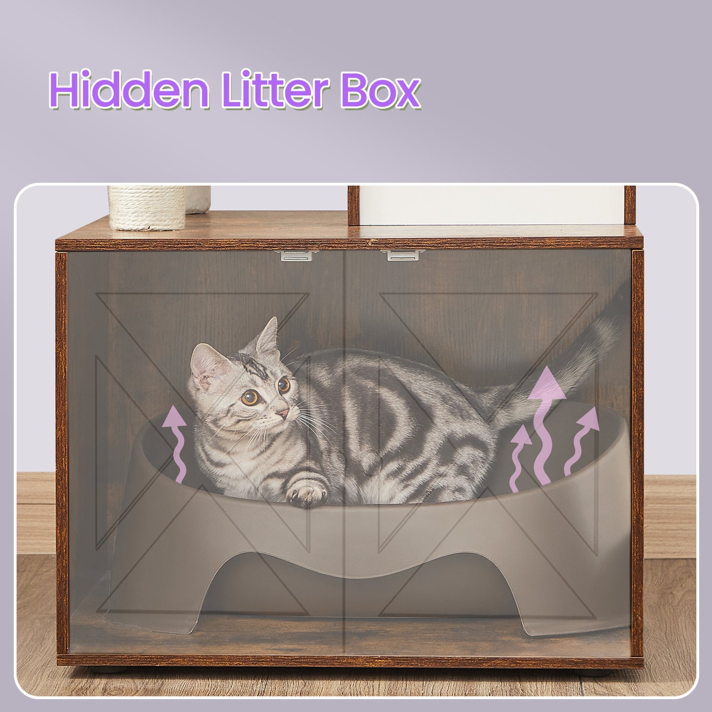 2-in-1 Cat Tree with Litter Box Enclosure - 55.1" Modern Cat Tower, Scratching Posts, Space-Saving Design, Rustic Brown