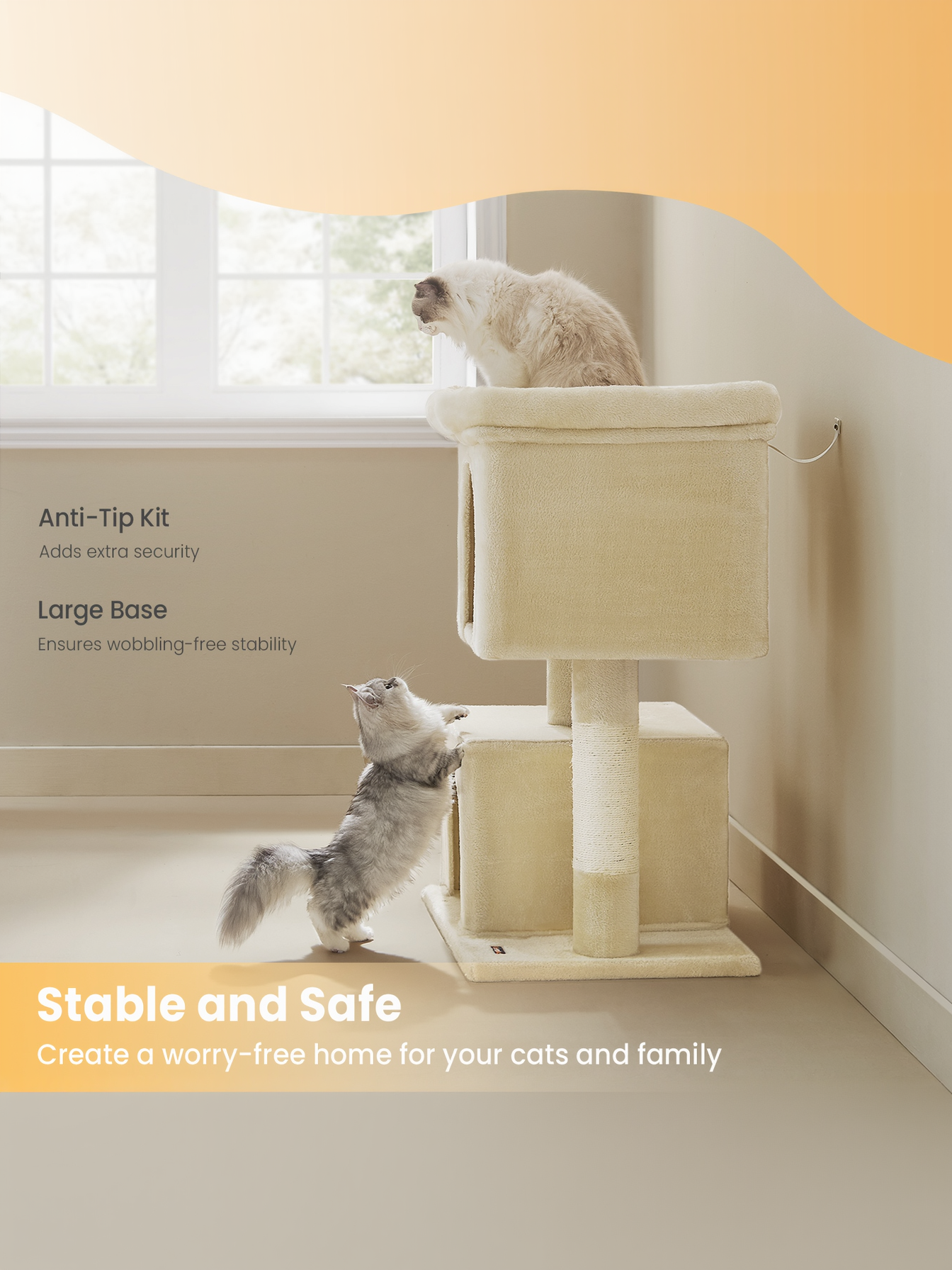 40.6-Inch Cat Tree Tower for Extra Large Cats up to 44 lb, Plush Condo with Large Perch & 3 Caves, Scratching Posts, Beige
