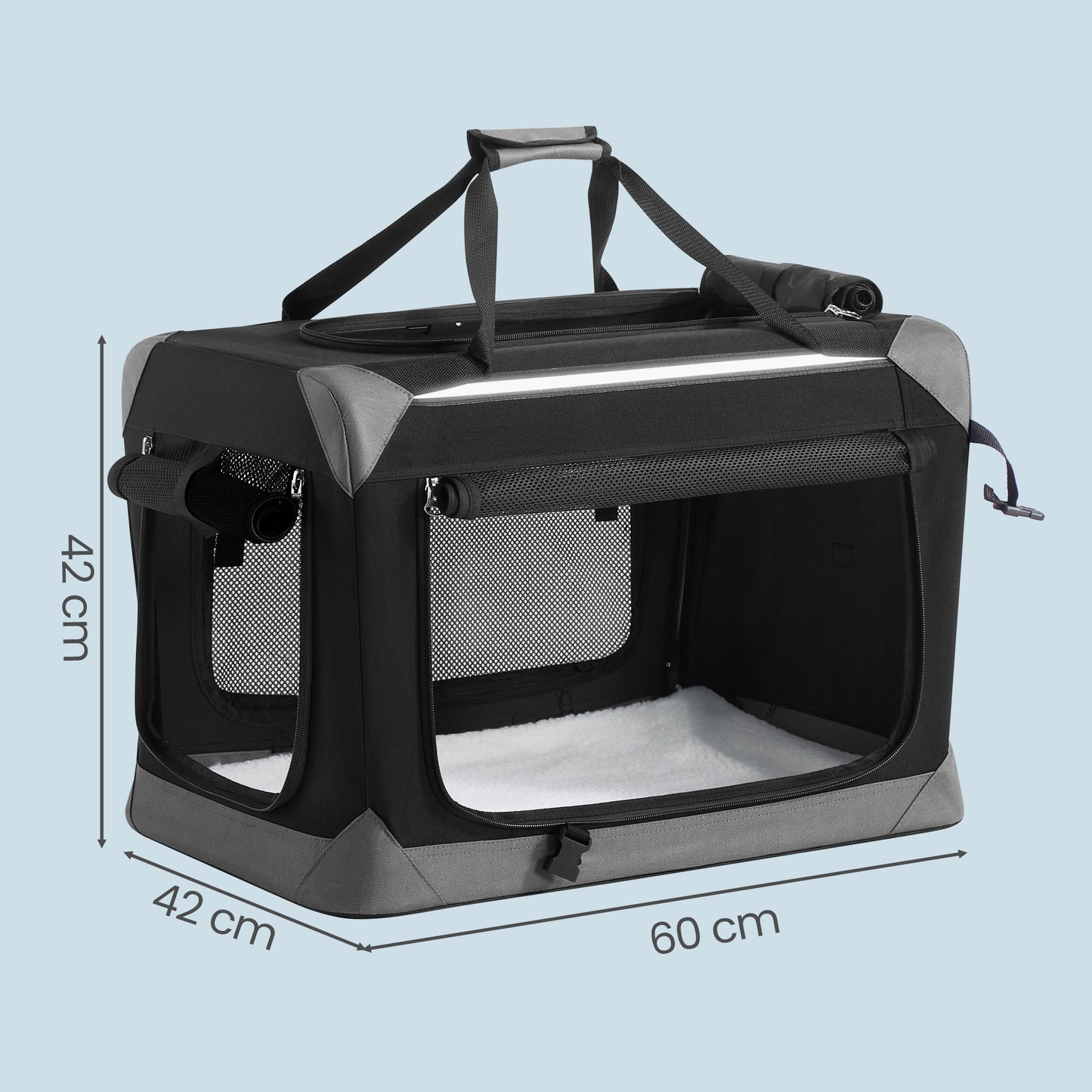 Collapsible Dog Crate, Portable Oxford Fabric Pet Travel Crate with 4 Mesh Doors, Handles, Pockets, 24 Inches for Small Dogs, Ink Black and Dove Gray