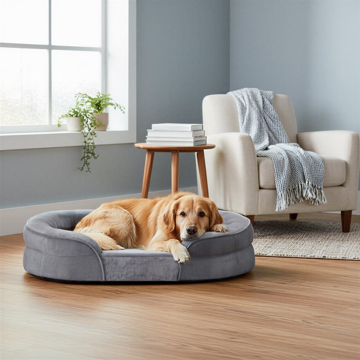 LEDREM Orthopedic Dog Sofa Bed with Egg Crate Foam and Washable Flannelette Fabric Cover, 35 x 24.8 x 7.1 inches, Gray