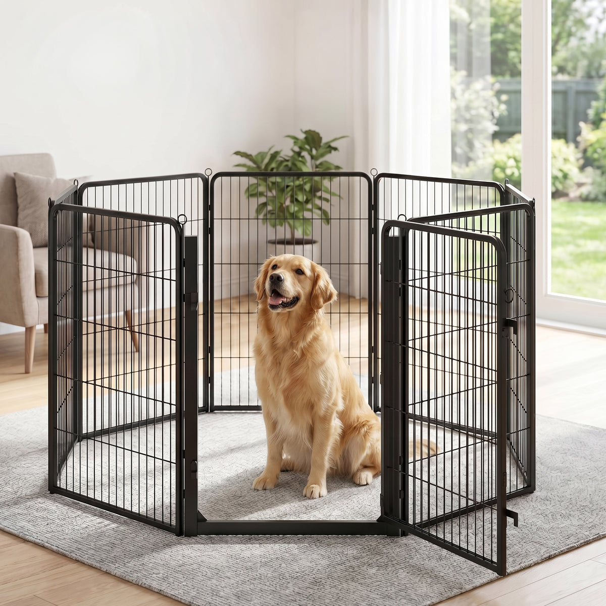 Heavy Duty Steel Dog Playpen 8 Panels with Door 54.3 x 54.3 x 39.4 Inches Black