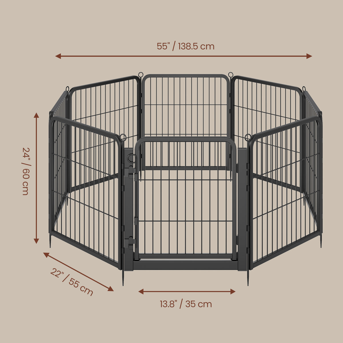 Dog Playpen with Secure Door Latch, 8-Panel Rust-Resistant Steel Pet Pen, 54.5 x 54.5 x 23.6 in, Indoor Outdoor, Black