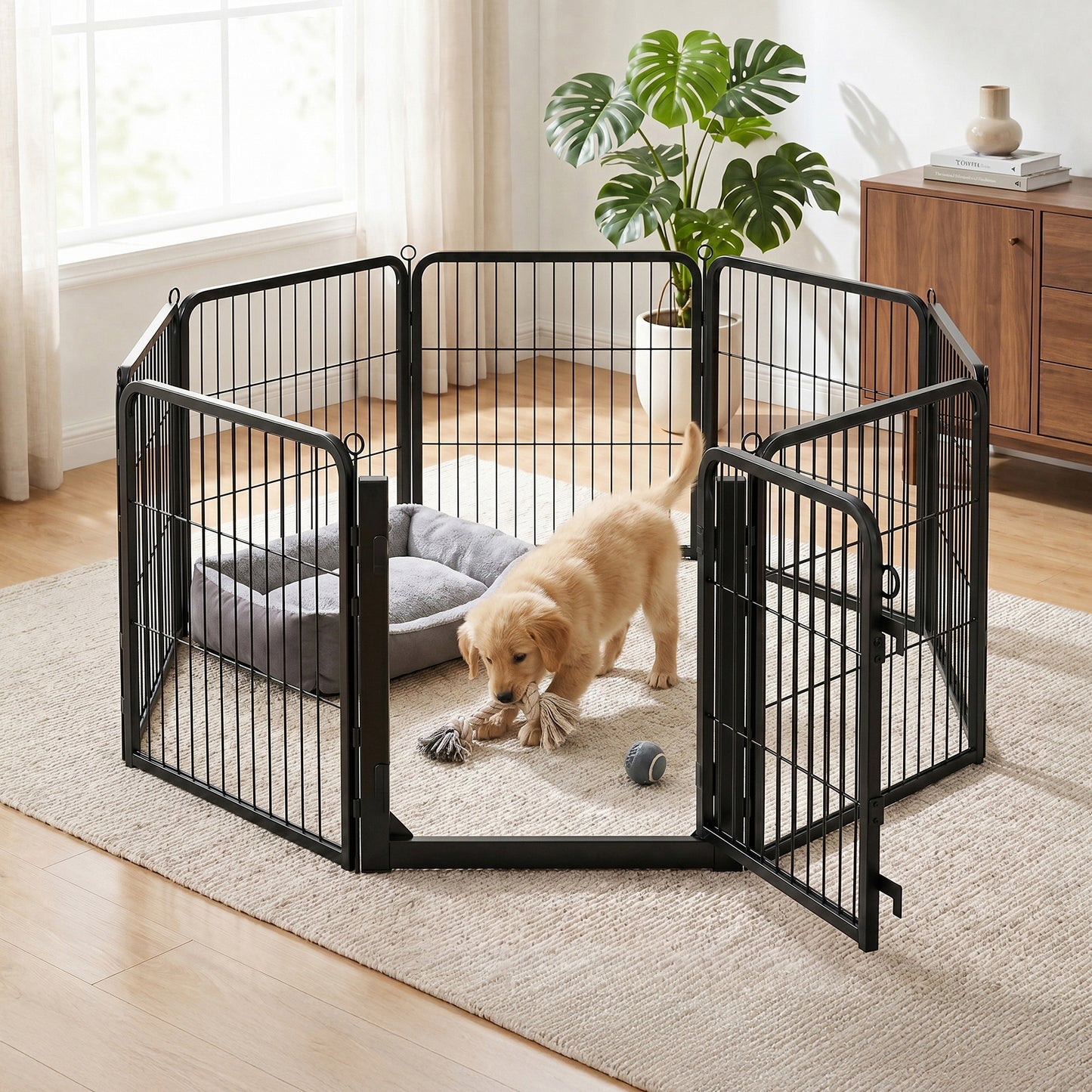 Dog Playpen 8 Panels Heavy Duty Steel Pet Fence 54.5 x 54.5 x 23.6 inches Black