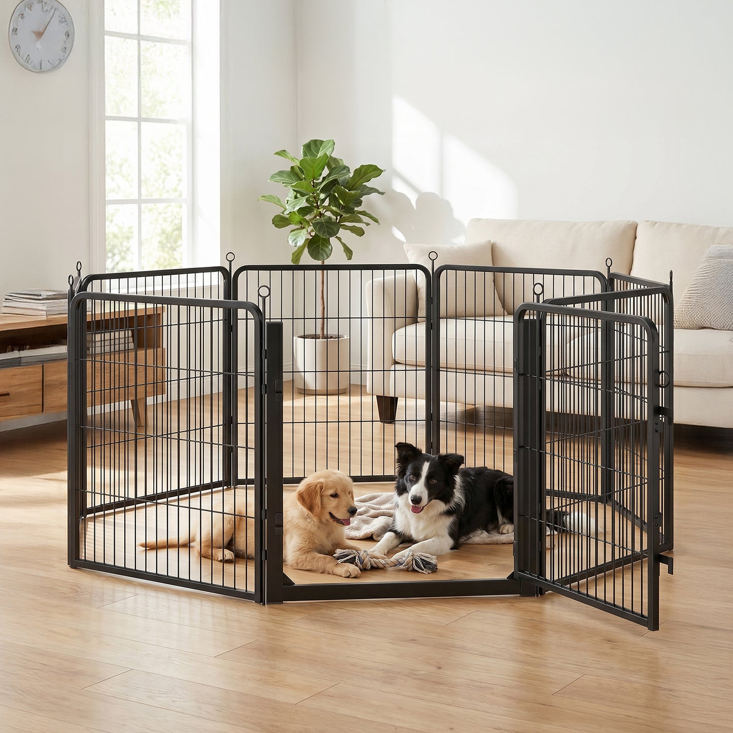 Dog Playpen, 8 Panels Heavy Duty Steel Pet Fence with Door, 66.9 x 66.9 x 31.5 inches, Black