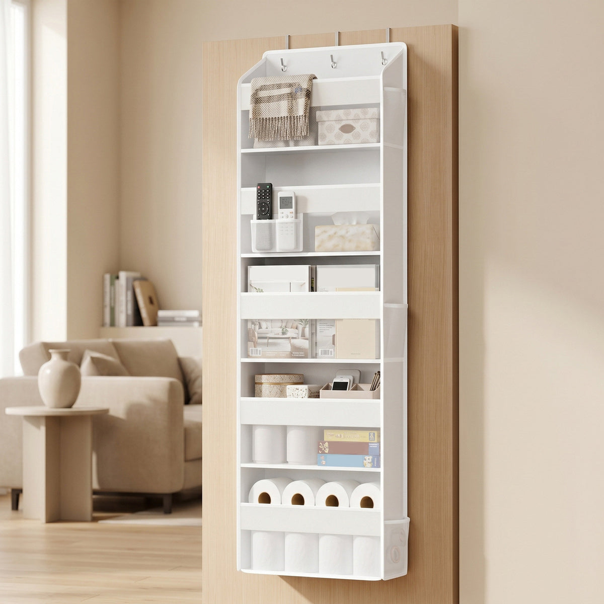 LEDREM Over the Door Organizer, 5-Tier Hanging Closet Shelf with Clear Pockets, 55.1 x 15.7 x 5.9 Inches, White