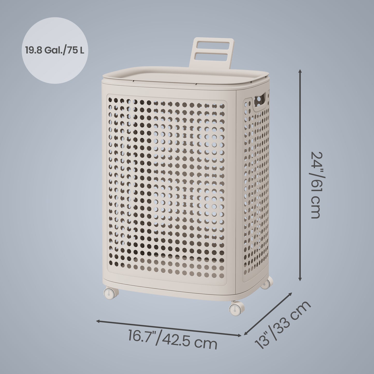 Laundry Hamper with Wheels, Plastic Laundry Basket, 19.8 Gal Slim Storage Bin, for Bathroom Bedroom, Cappuccino Beige