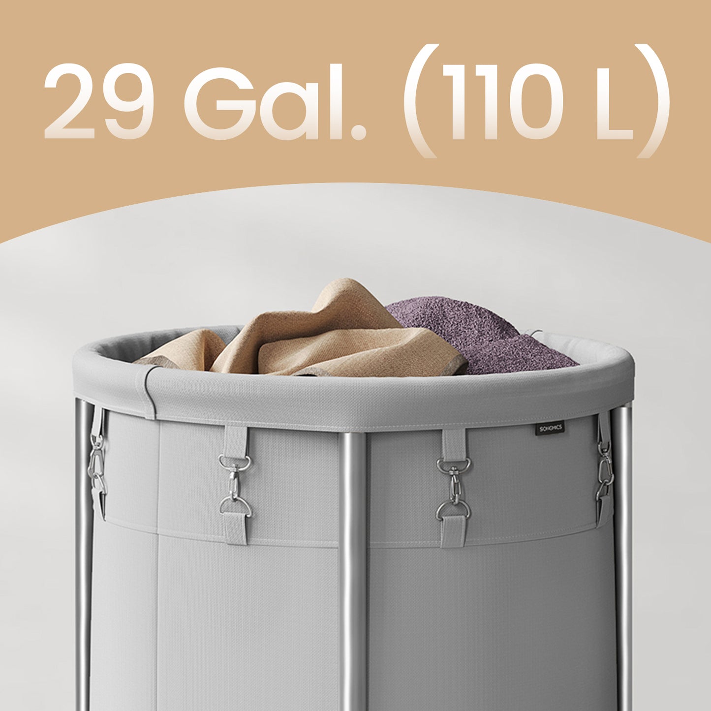 29-Gal Rolling Laundry Cart with Wheels, Steel Frame & Removable Bag, 4 Casters (2 Brakes), Heavy-Duty, Gray and Silver