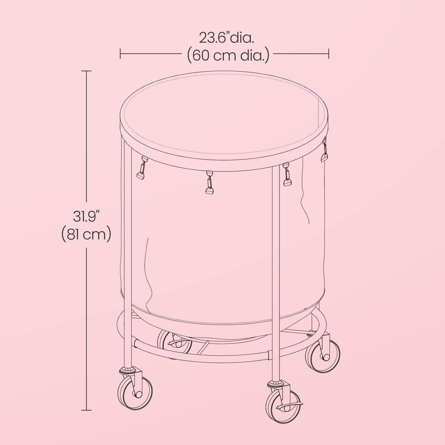 Rolling Laundry Hamper with Removable Bag – 45 Gal. Large Capacity Laundry Basket on Wheels, Steel Frame, 4 Casters (2 Locking), Cream & Silver