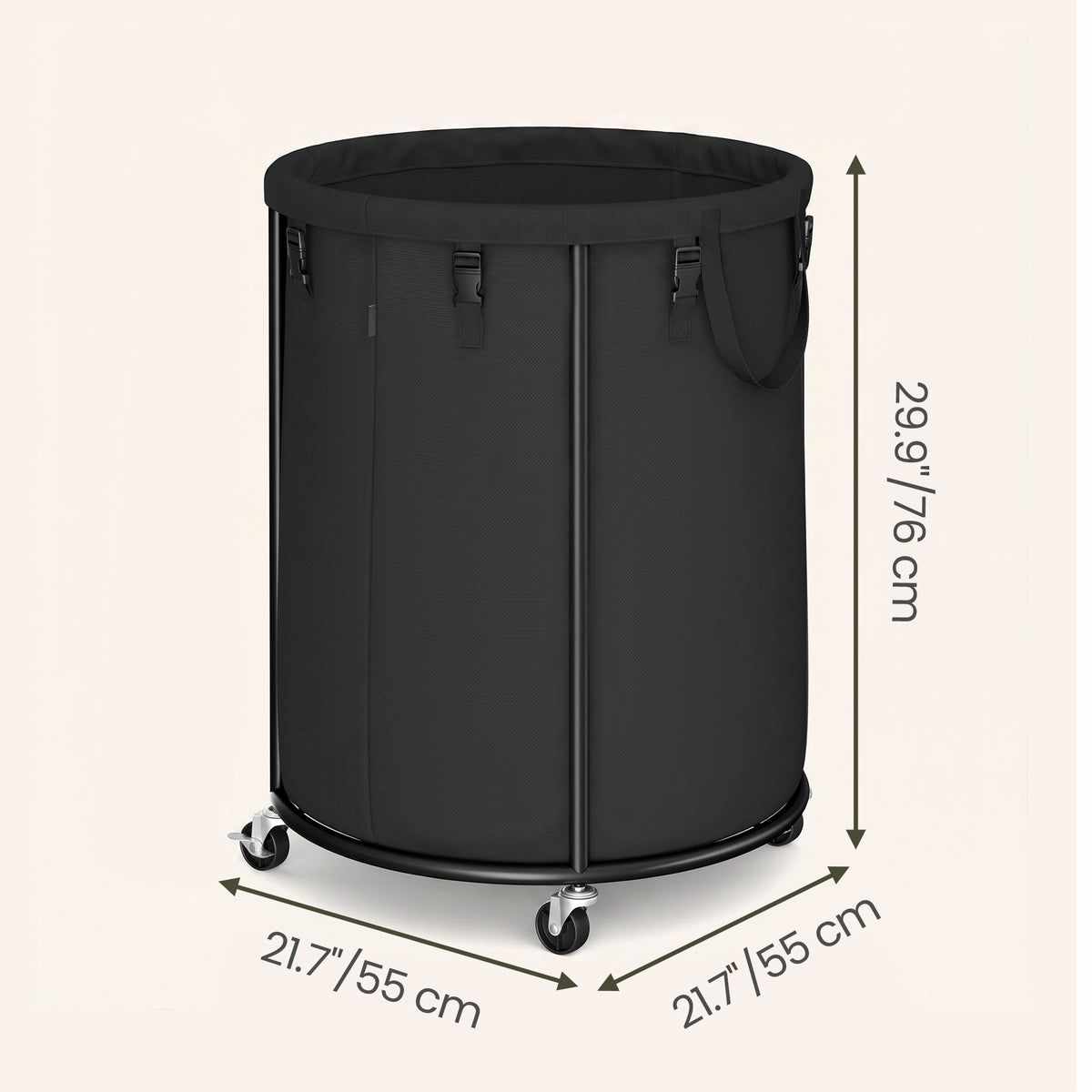 Large Clothes Hamper, Rolling Laundry Cart with Wheels, 45 Gal., 21.7 x 21.7 x 29.9 inches, Black