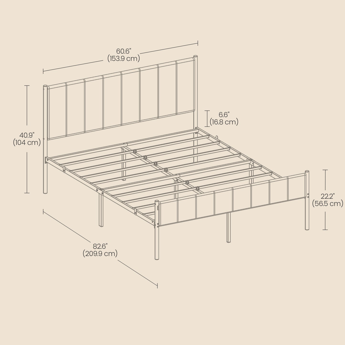 Queen Size Metal Bed Frame with Upholstered Headboard and Footboard, 12.2-Inch Underbed Clearance, 1100 lb Capacity, Easy Assembly, Cappuccino Beige
