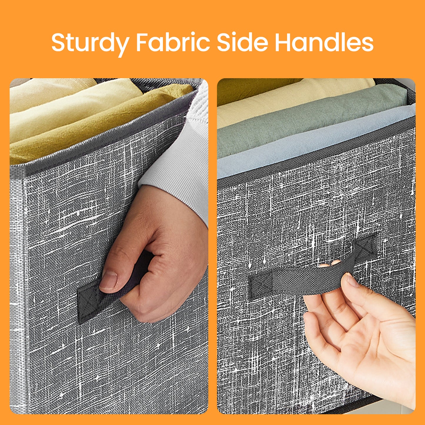 Storage Cube Organizer - 6-Pack Foldable Fabric Bins with Handles, 11" Shelving System for Clothes, Toys, Cattail Gray