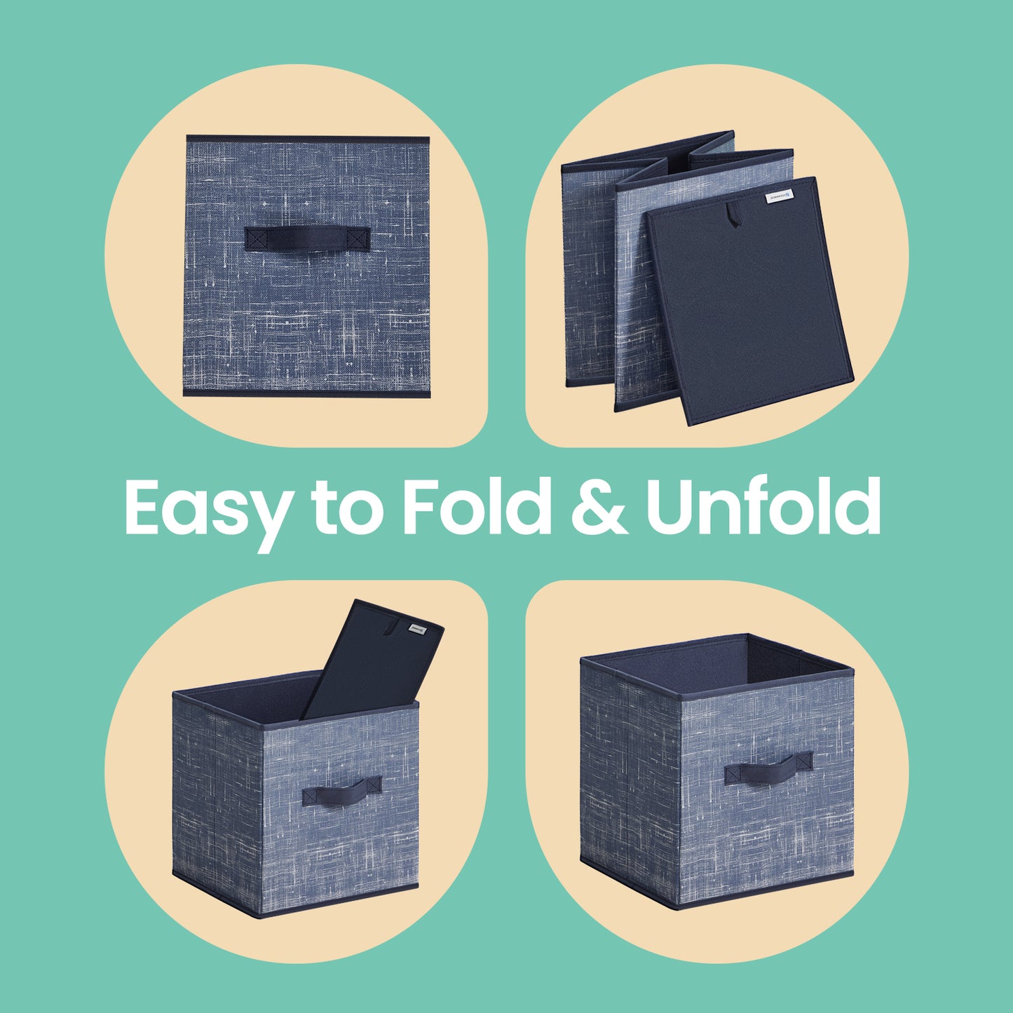Storage Cubes Organizer - 6-Pack Foldable Fabric Bins with Double Handles, 11-Inch Shelves Organizer for Clothes, Toys, Misty Blue