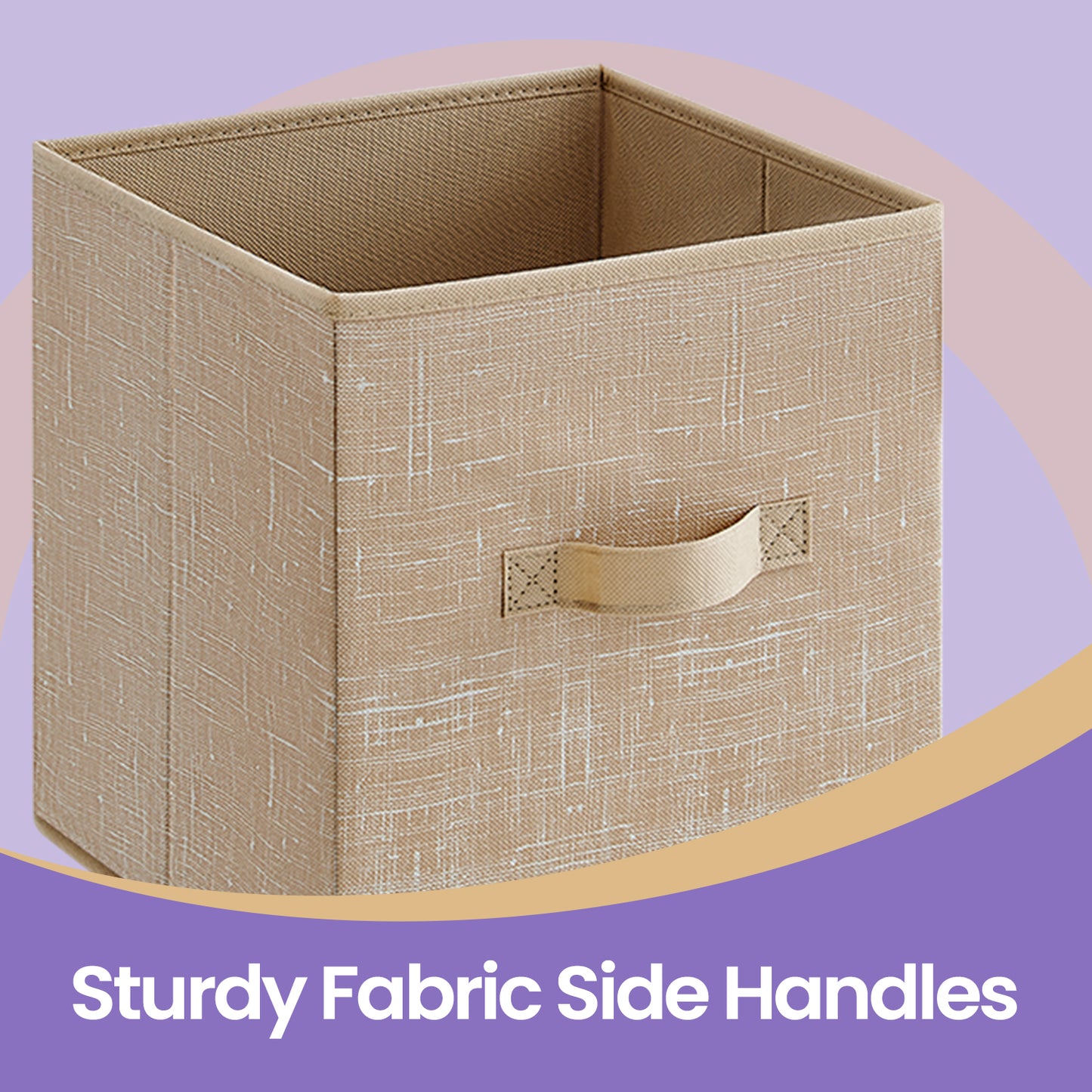 Storage Cube Organizers - 6-Pack Foldable Fabric Bins with Handles, 11" Shelving System for Clothes, Toys, Sand Beige