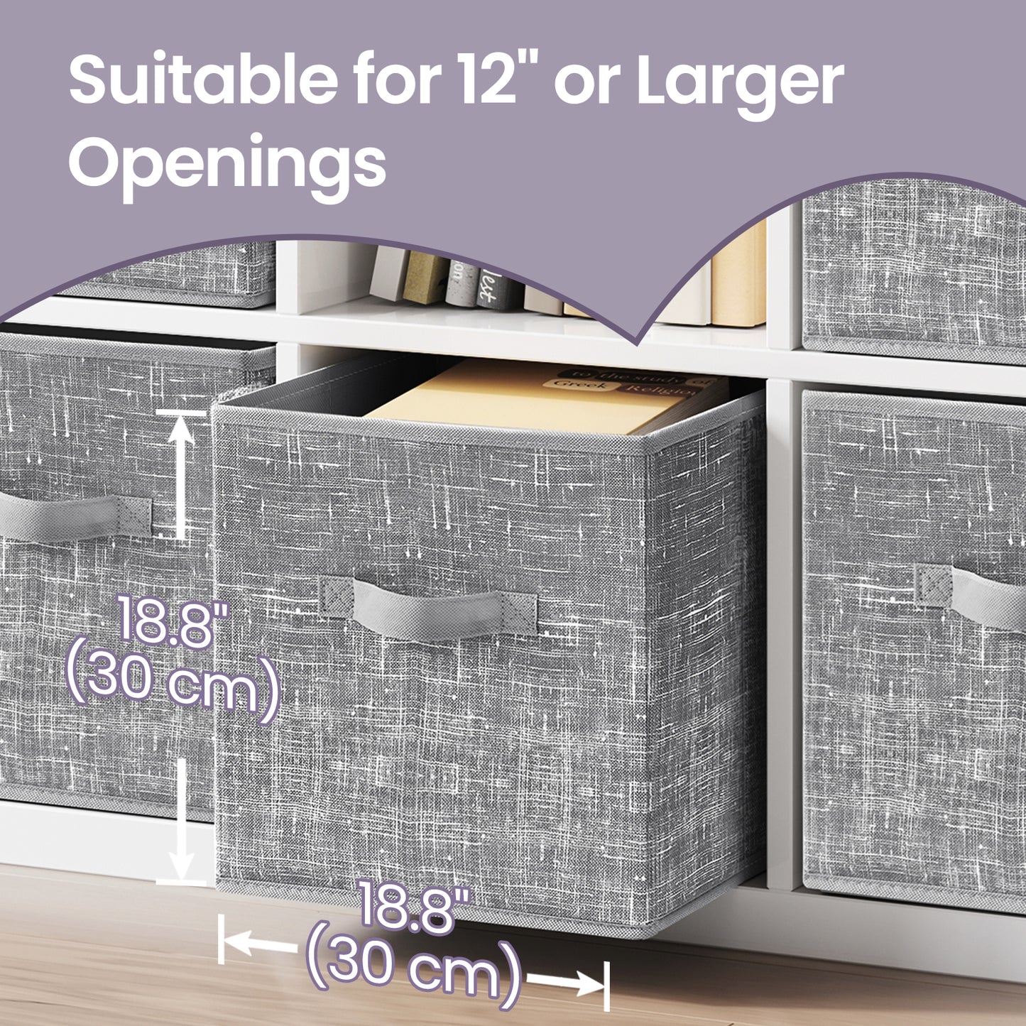 Storage Cube Organizer - 6-Pack Foldable Fabric Bins with Handles, 12" Shelving System for Clothes, Toys, Cattail Gray