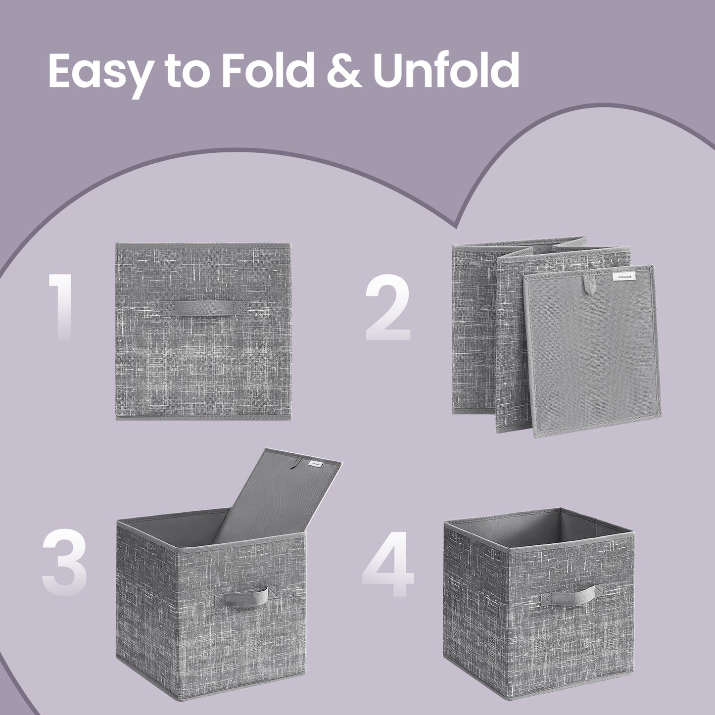Storage Cube Organizer - 6-Pack Foldable Fabric Bins with Handles, 12" Shelving System for Clothes, Toys, Cattail Gray