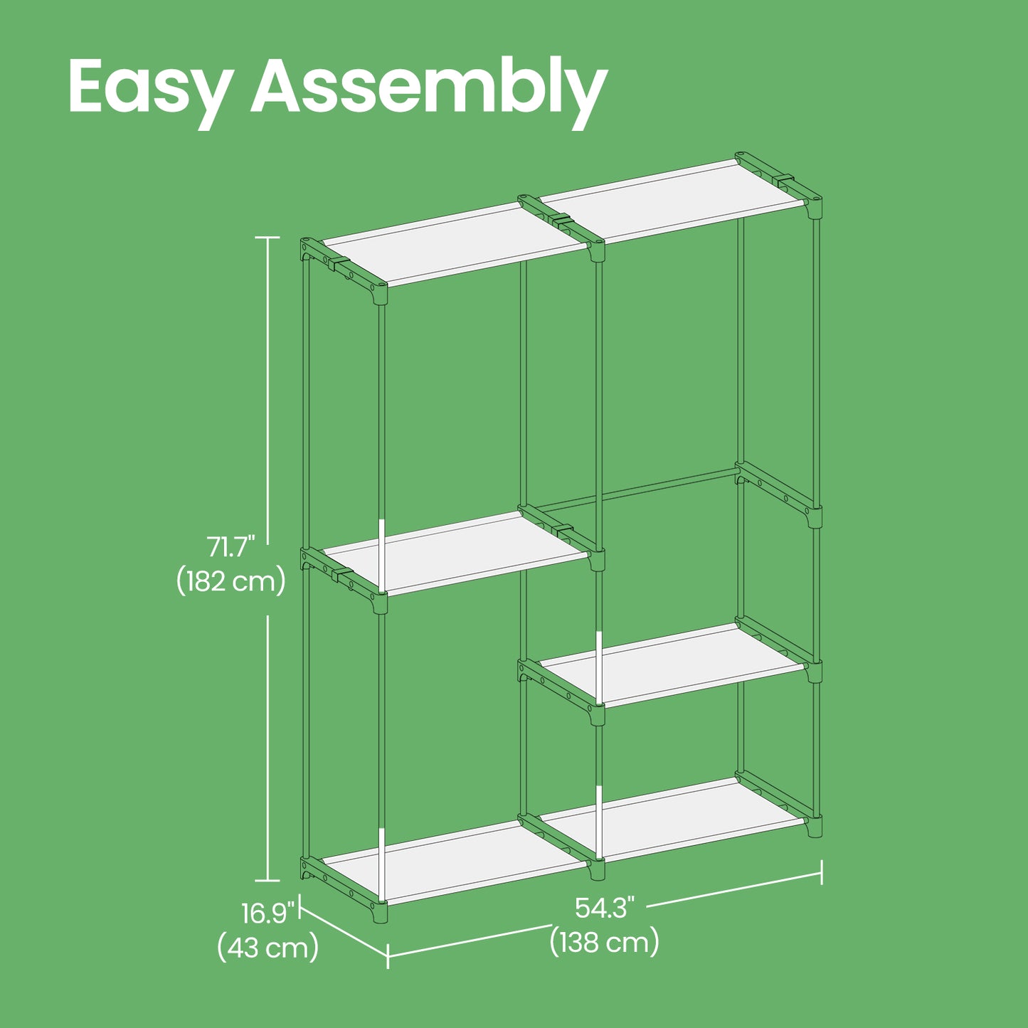 Freestanding Closet Organizer with 3 Hanging Rods & Shelves, Portable Wardrobe Rack for Bedroom Cloakroom Entryway, Tool-Free Assembly, Black