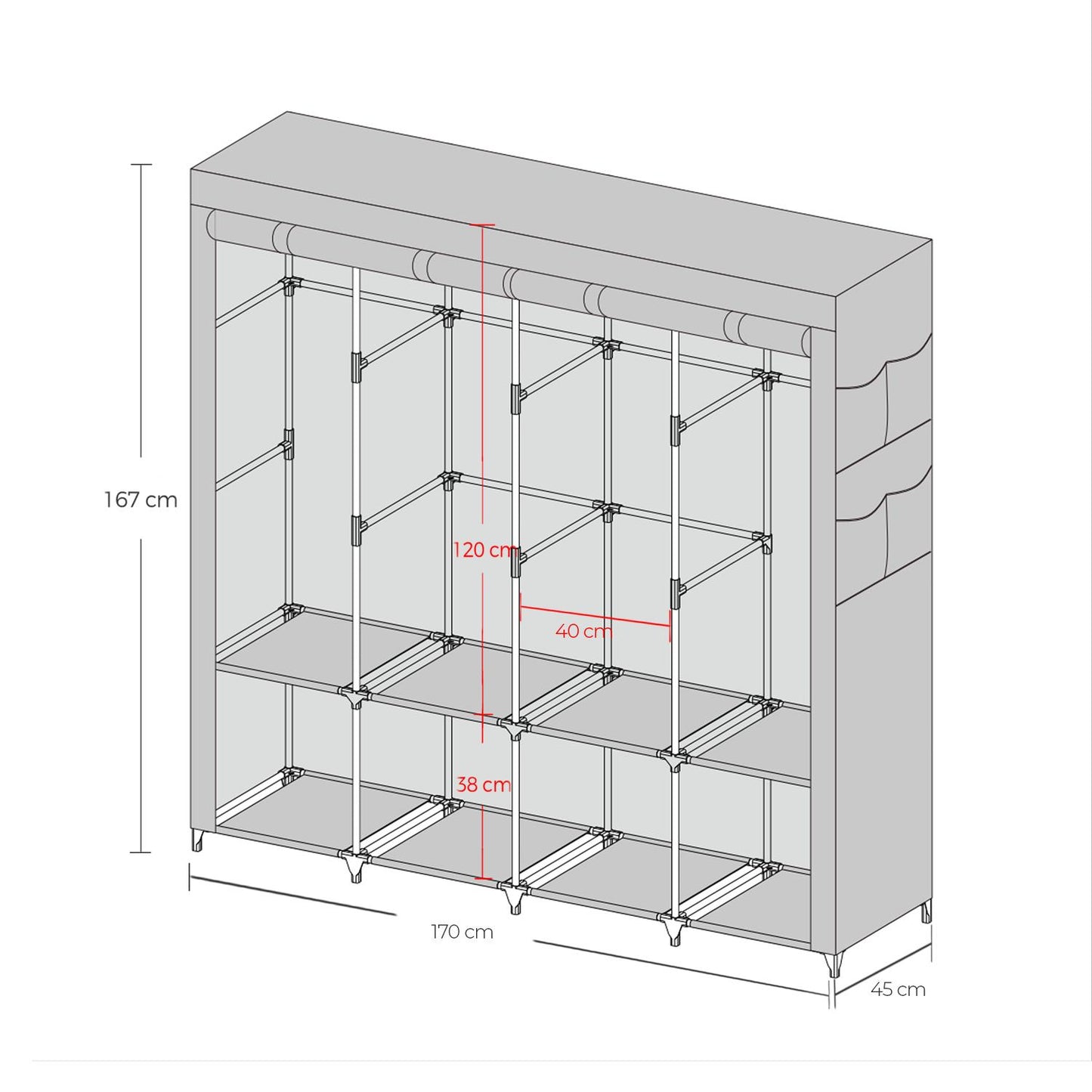 Large Wardrobe Closet with 4 Hanging Rods & 4 Side Pockets, Fabric Storage Organizer for Bedroom/Living Room, Easy Tool-Free Assembly,Dark Blue