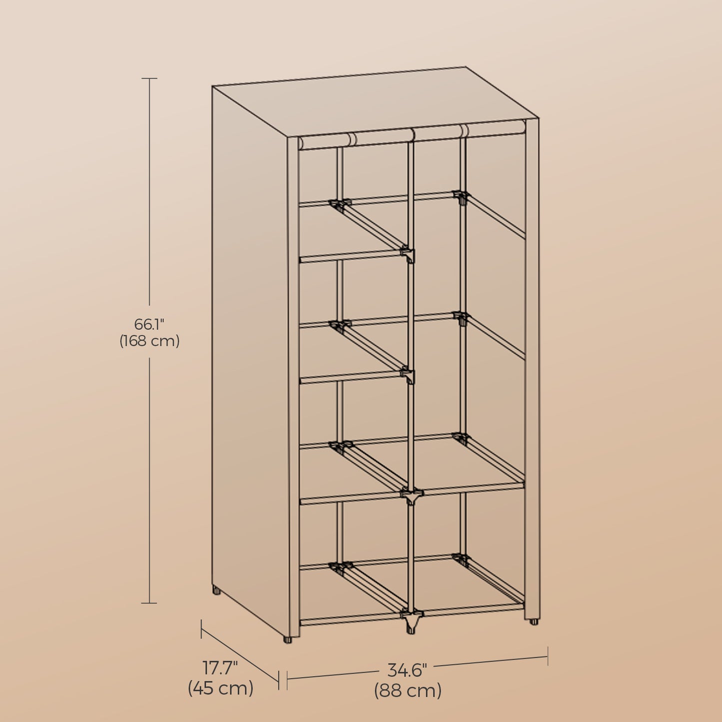 Portable Closet Organizer with Hanging Rail & 6 Shelves - Freestanding Storage Wardrobe for Bedroom, 66.1 Inch, Black