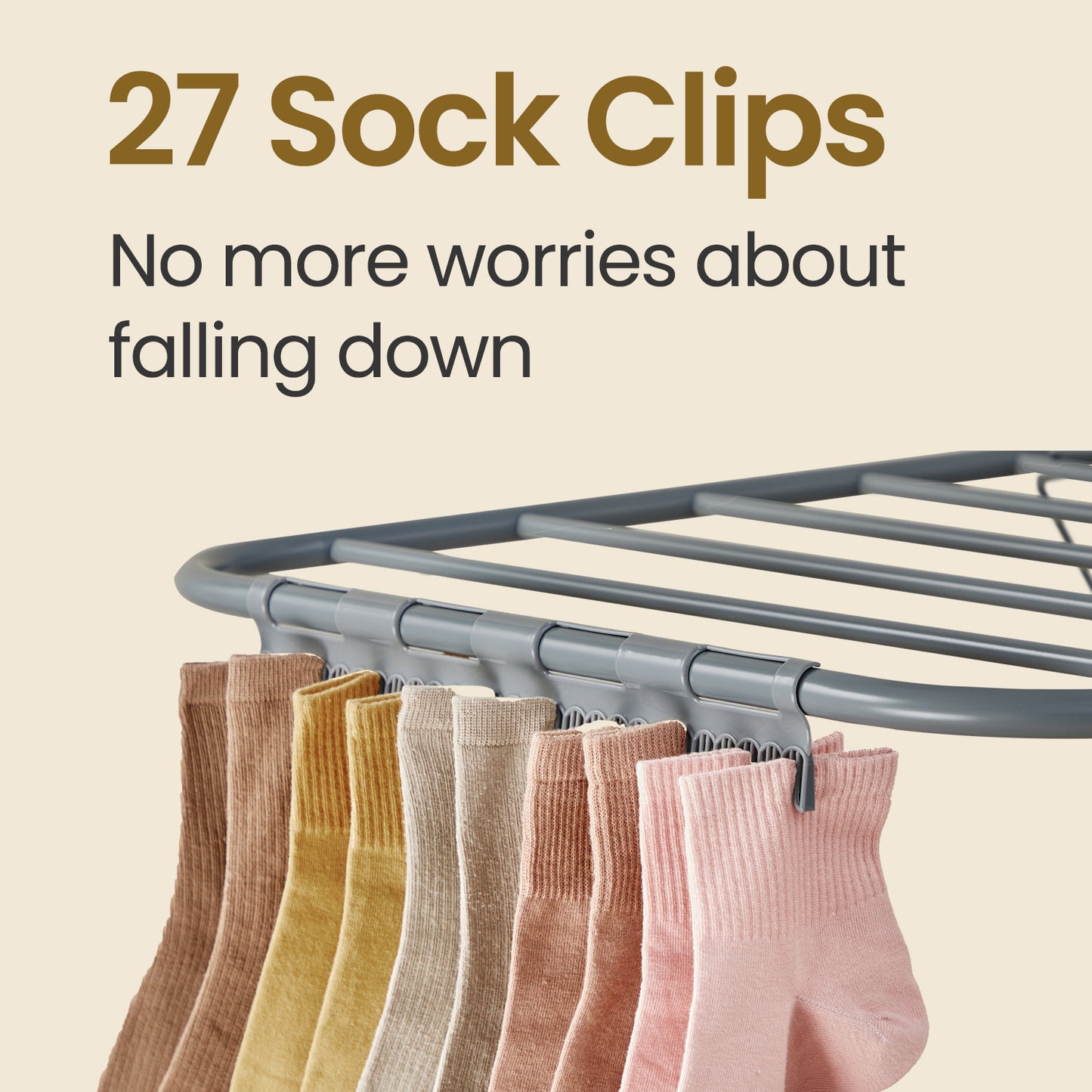Foldable 2-Tier Clothes Drying Rack, Free-Standing Laundry Airer with 4 Adjustable Wings, 33 Rails & 27 Sock Clips, Space-Saving for Blankets,Towels, No Assembly, Gray