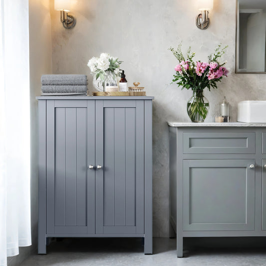Freestanding Bathroom Storage Cabinet - 2 Adjustable Shelves, Space-Saving Design, Anti-Tip Kit, 23.6" Wide, Dove Gray