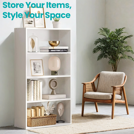 4-Tier Adjustable Bookcase, Open Shelf Organizer, 42.4" Tall Storage Unit for Home, Office, 22lb Capacity, Cloud White