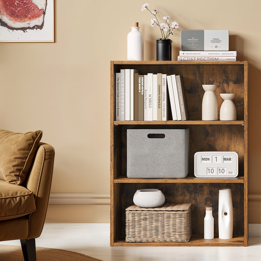 3-Tier Adjustable Bookcase, Open Shelf Organizer, 32" Storage Unit for Home, Office, 22lb Capacity per Shelf, Rustic Brown
