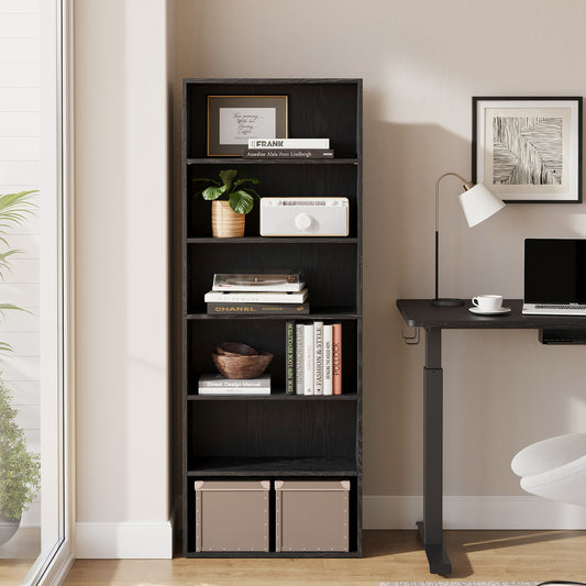 6-Tier Adjustable Bookcase, Open Shelf Storage Unit for Home, Office, Tool-Free Assembly, Ebony Black