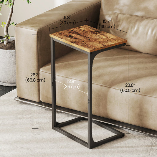C-Shaped End Table - Sofa Side Table with Metal Frame, Space-Saving Design, 26.3" Height, Rustic Brown and Black