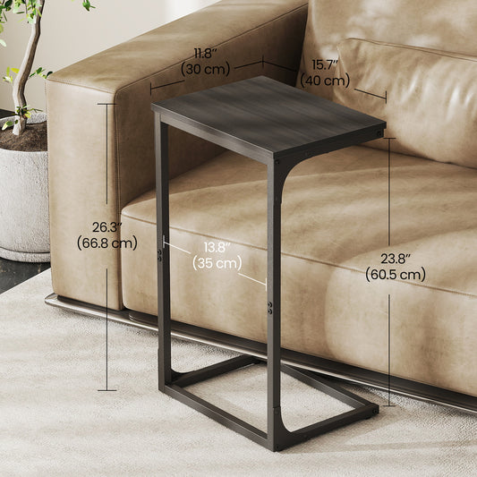 C-Shaped End Table - Sofa Side Table with Metal Frame, Space-Saving Design, 26.3" Height, Ebonized Oak and Black