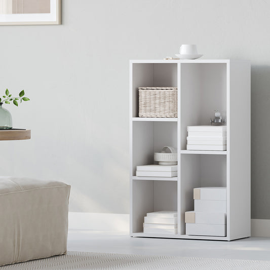 5-Tier Bookcase with Cubes, Space-Saving Shelf Organizer for Living Room, Bedroom, Office, 22lb/Compartment, Freestanding, White