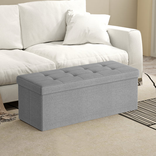 Collection - 43" Instant-Fold Storage Ottoman Bench, 660lb Capacity, Multi-Functional Organizer with Adjustable Divider, Light Gray