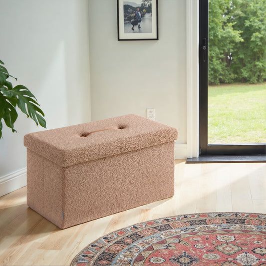 5-in-1 Storage Ottoman Bench - 660lb Capacity, 24-Gal Storage, Foldable, Multi-Functional Footrest or Seat, Camel Brown