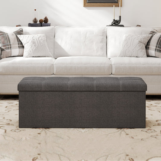 Collection Storage Ottoman Bench, 43" Extra Large 35 Gal Capacity, 660 lb Weight Capacity, Sturdy MDF Frame with Linen-Look Fabric, Multi-Functional for Living Room, Entryway, Bedroom, Dark Gray