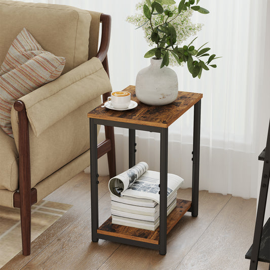 Side Tables Set of 2, Slim Industrial End Tables with Shelf, for Living Room, Bedroom, Office, Bathroom, Rustic Brown & Black
