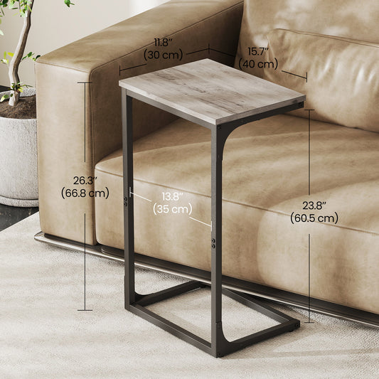 C-Shaped End Table - Sofa Side Table with Metal Frame, Space-Saving Design, 26.3" Height, Greige and Black