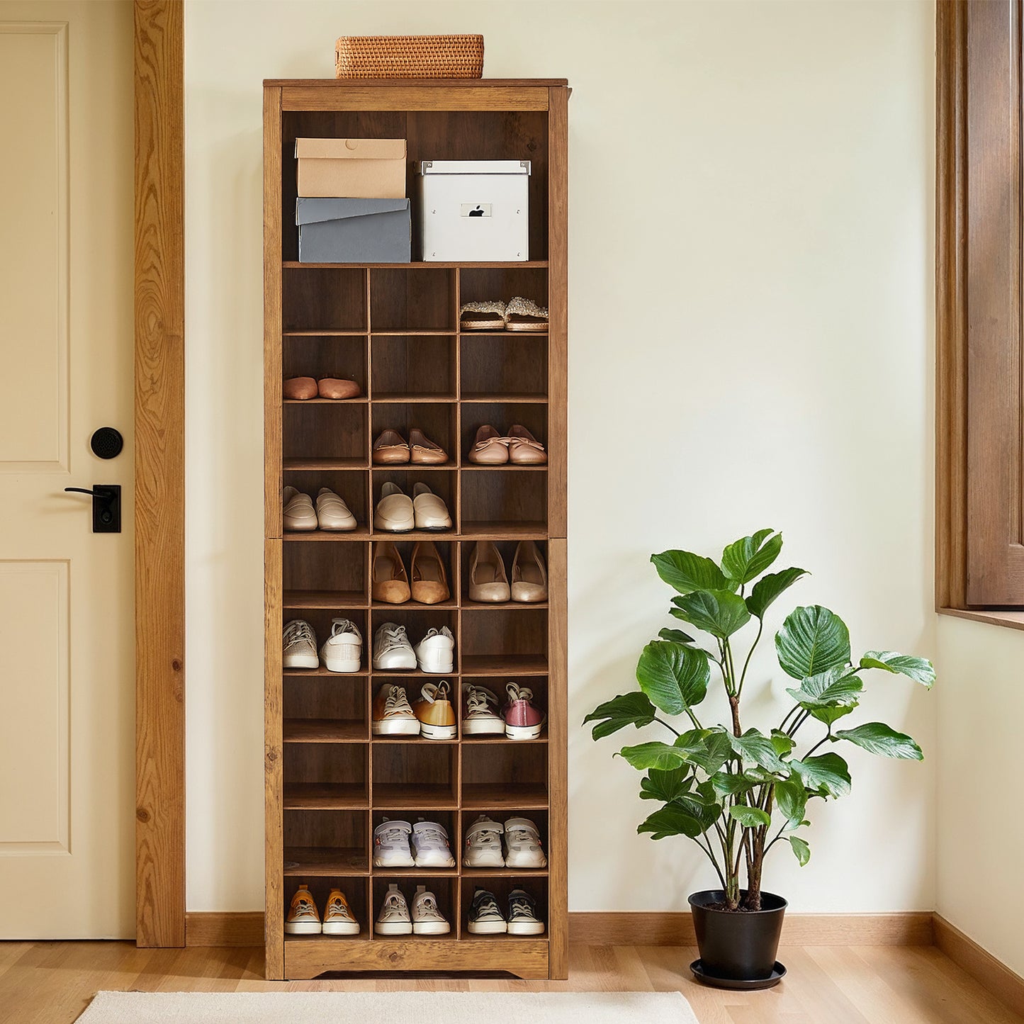 10-Tier Shoe Storage Cabinet Organizer, Tall Space-Saving Design for Entryway, Bedroom, Holds 30 Pairs, Adjustable Shelves, Rustic Walnut