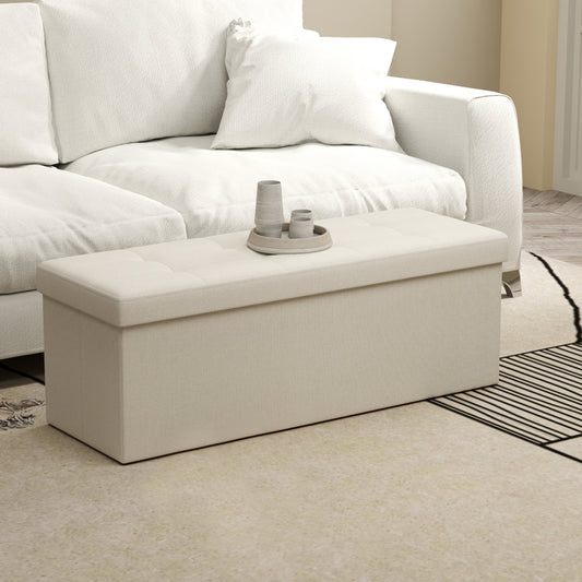 Collection - 43" Multi-Functional Folding Ottoman, 660lb Capacity Storage Bench with Removable Divider, Cream White