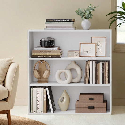 3-Tier Open Bookcase, Adjustable Shelves, 22lb/Shelf Capacity, Space-Saving Storage for Living Room, Office, Anti-Tip Design, Cloud White