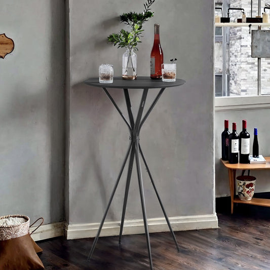 Modern Round Bar Table with X-Shaped Metal Base, 41.3" Height, Multi-Purpose for Home Bar, Kitchen & Events, Easy Assembly, Black