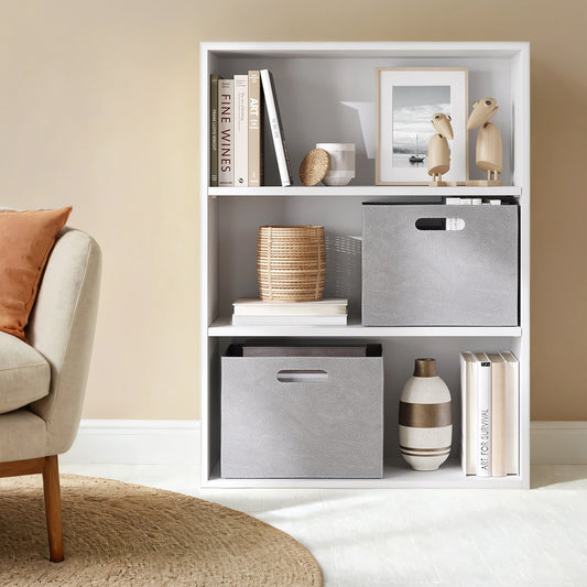 3-Tier Adjustable Bookcase, Open Shelf Organizer, 32" Tall Storage Unit for Home, Office, 22lb Capacity per Shelf, Cloud White
