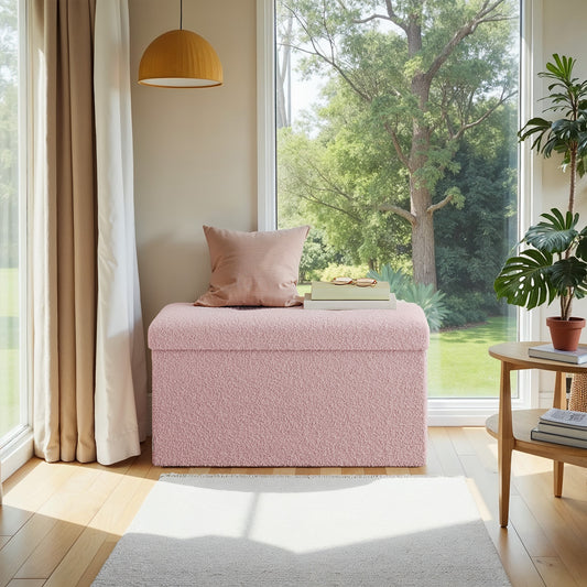 5-in-1 Storage Ottoman Bench - 660lb Capacity, 24-Gal Storage, Foldable, Multi-Functional Footrest or Seat, Jelly Pink