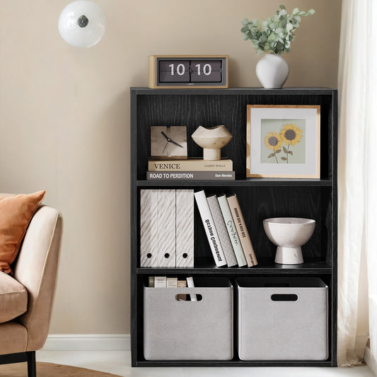 3-Tier Adjustable Bookcase, Open Shelf Organizer, 32" Tall Storage Unit for Home, Office, 22lb Capacity, Ebony Black
