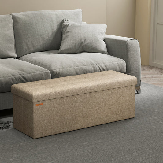 Collection - 43" Foldable Storage Ottoman Bench, 660 lb Capacity, Tufted Linen-Look, Multi-Functional Footrest, Seat, Coffee Table, for Living Room, Bedroom, Camel Brown