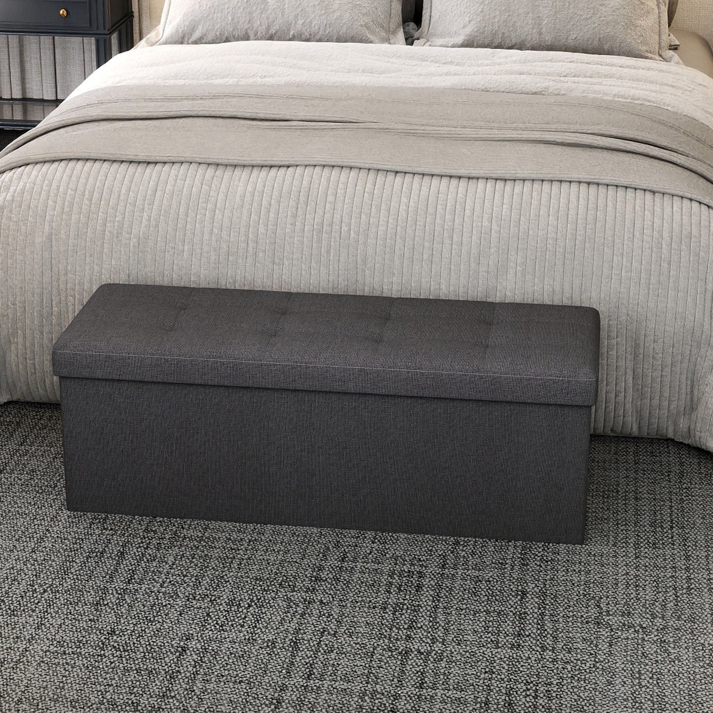 Collection - 43" Foldable Storage Ottoman Bench, 660lb Capacity, Multi-Functional Footrest, Seat, Storage, 35 Gal, Removable Divider, Ink Black