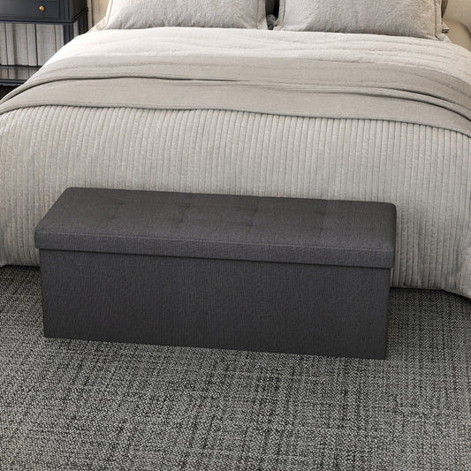 Collection - 43" Foldable Storage Ottoman Bench, 660lb Capacity, Multi-Functional Footrest, Seat, Storage, 35 Gal, Removable Divider, Ink Black
