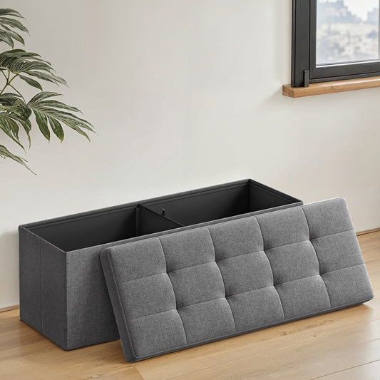 Collection - 43" Foldable Storage Ottoman Bench, 660lb Capacity, Multi-Functional Footrest, Seat, Storage, Space-Saving Design, Dark Gray