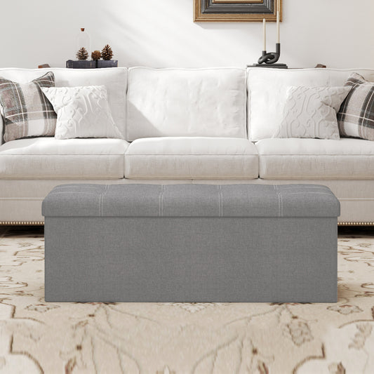 Collection - 43" Foldable Storage Ottoman Bench, 660lb Capacity, 35 Gal Storage, Multi-Functional Footrest, Seat, Linen-Look Fabric, Light Gray